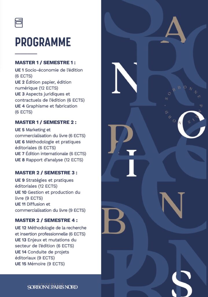 Programme Masters Polotiques Editoriales à l’université Sorbonne Paris Nord 