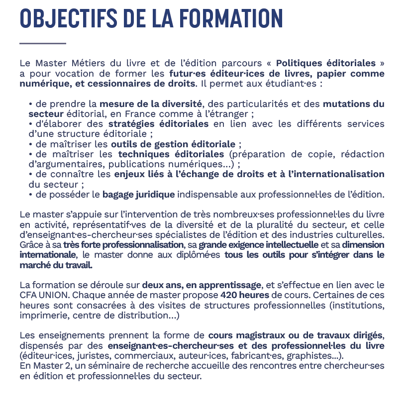 Objectifs de la formation Métiers du livre à l’université Sorbonne Paris Nord Parcours Politiques éditoriales