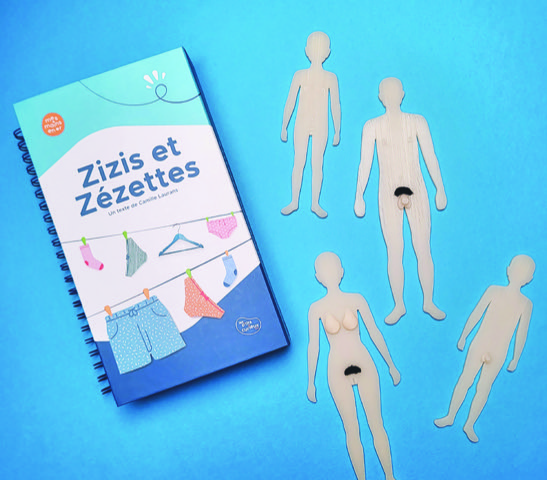 Couverture du livre adapté et tactile Zizis et Zézettes avec des figurines de corps