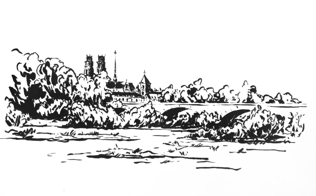 Vue de Notre Dame de Paris réalisée à l'encre de Chine par Constance