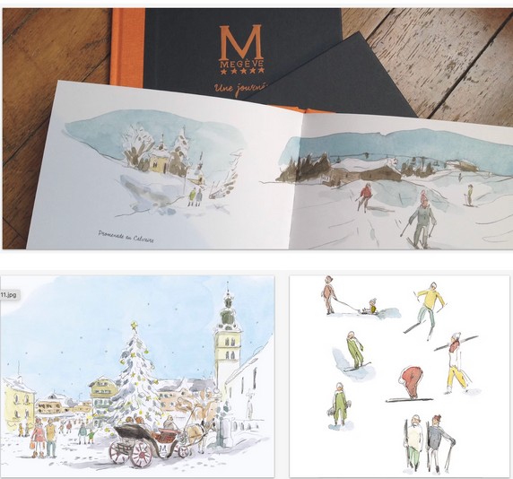Illustrations du carnet de voyage réalié par Constance pour les clients de l'hôtel M à Megève