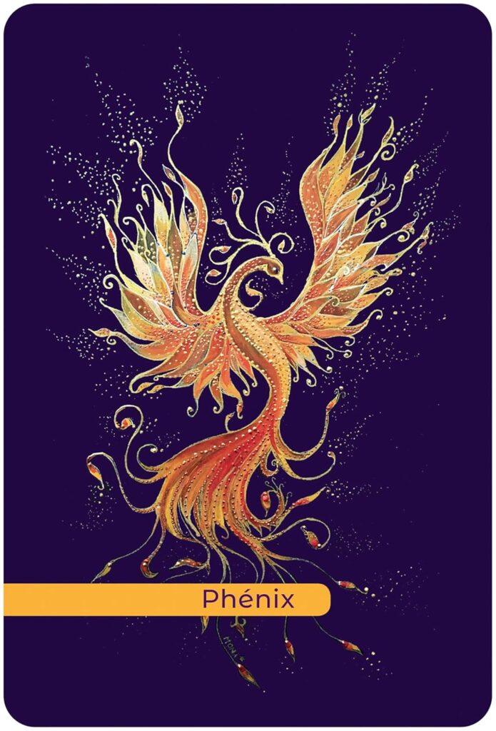Carte de L'oracle des talents révélés, de Hervé et Sylvie Franceschi, illustré par Mona De Sa. Cette carte représente le phénix