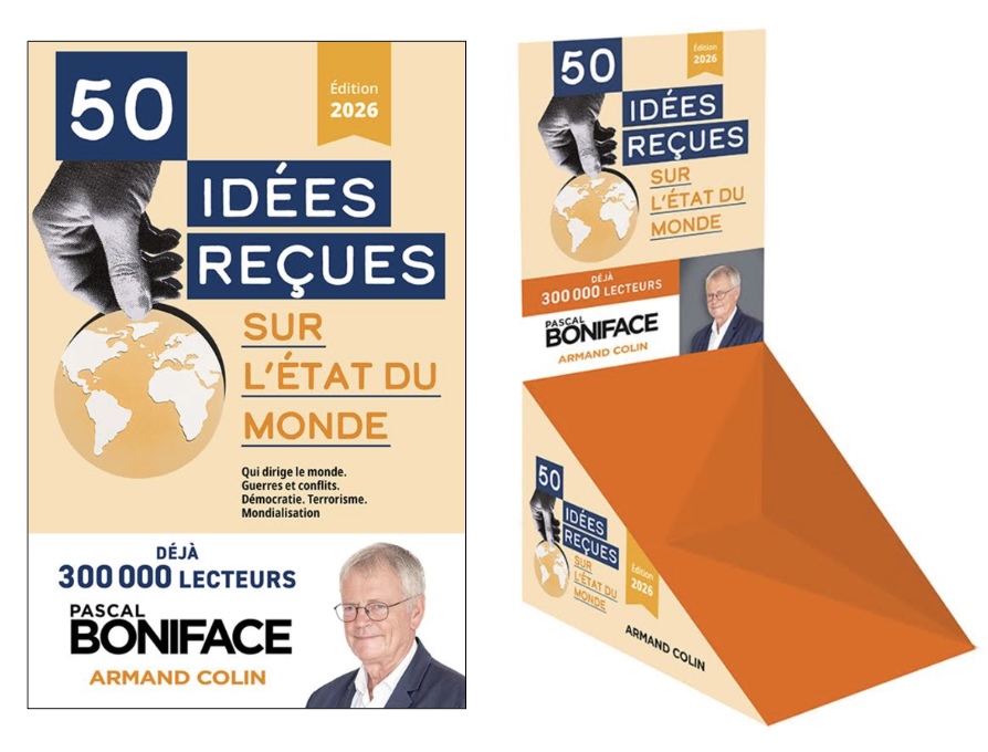 L'ouvrage best-seller de Pascal Boniface, 50 idées reçues sur l'état du monde, et la PLV qui met en valeur ce livre en librairie. Cédric Mathieu s'est chargé de la fabrication de cette PLV sur-mesure.